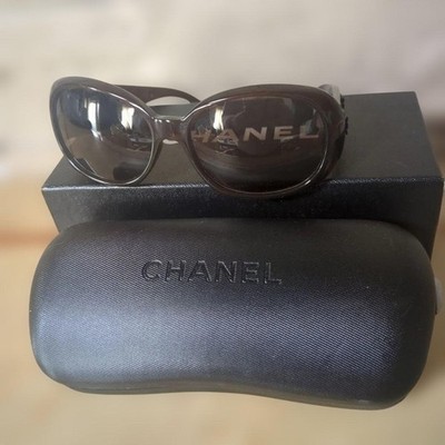 CHANEL Cat Eye Sunglasses Dark Brown Flower Motif Camellia with