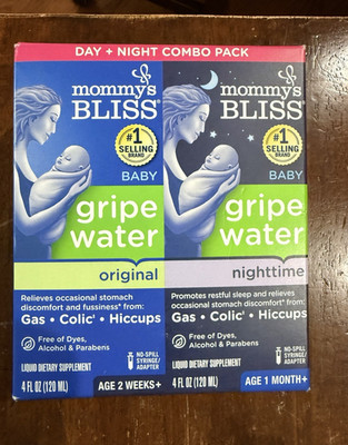 Mommy's Bliss Gripe Water Day Night Combo Liquid 4 fl oz Baby Stomach Sleep Aid