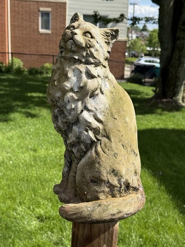 ANTICO LG. STATUA DA GIARDINO IN CEMENTO GATTO DOMESTICO ALTEZZA 16” / PATINA 36#