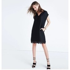 Madewell Duskway Eyelet Dress S Black Short Sleeve Sheath Shift Capsule