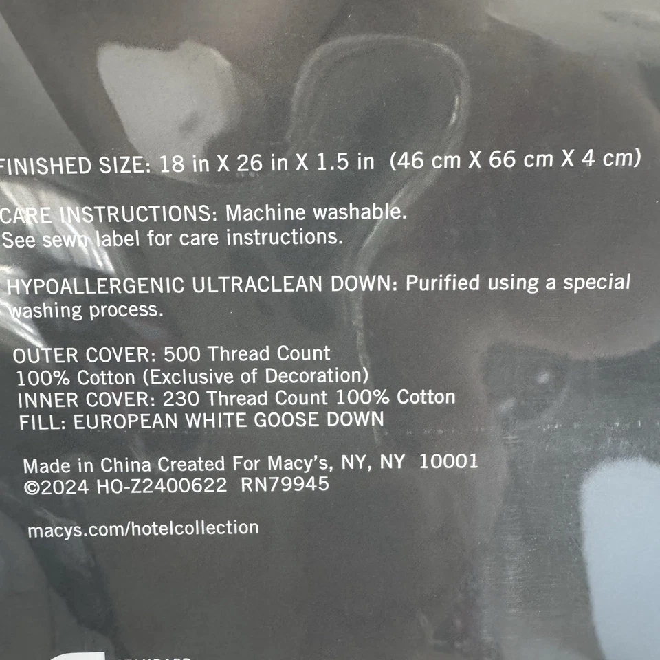 Hotel Collection European White Goose Down Soft Support Standard/Queen Pillow - Image 4 of 4