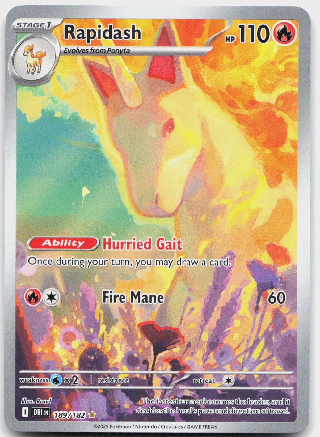 Rapidash 189/182 Illustration Rare Destined Rivals Pokemon Holo Near Mint