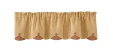 Burlap & Check VALANCE 15X58 Buttons Natural Burgundy Country Farmhouse Park