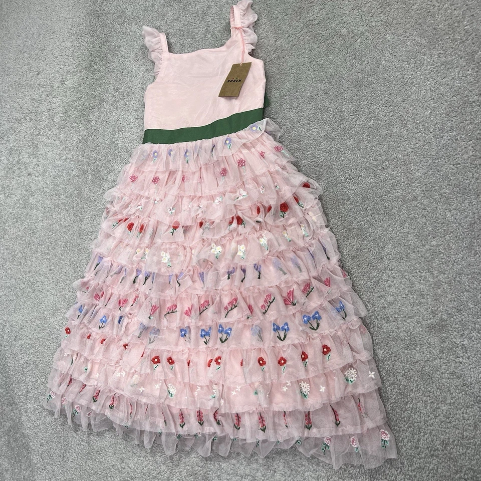 Vestido Boden Bordado Tul Tiza Rosa Flores 6-7 Años Niñas Forrado Nuevo Con Etiquetas Foto 2 de 4