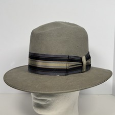 VTG Stetson Royal Deluxe 3X Beaver Fedora Hat Gray 7 Long Oval Byrnie Utz Classy