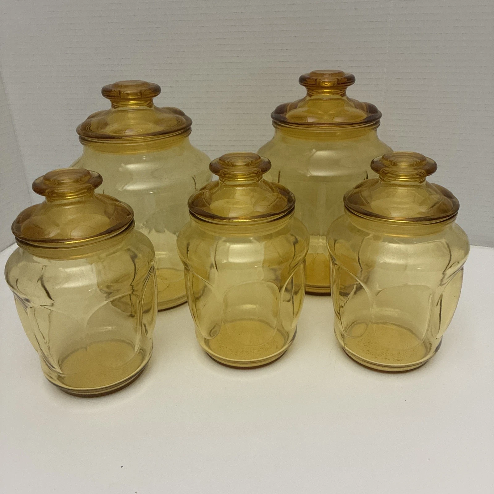 MCM LE Smith Thumb print Golden Glass Canister Set 5 Jars w Lids