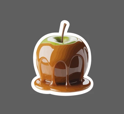 STICKER DYNASTY Caramel Apple Sticker Waterproof Decal Carnival Dessert Food Candy Gift NEW