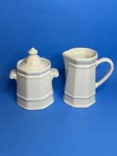 Sugar Bowl & Lid And Creamer Set  Pfaltzgraff Heritage White Pitcher Farmhouse