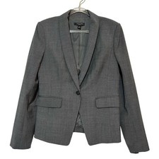 Ann Taylor Womens Gray Black Check Virgin Wool Blend Single Button Blazer Size 6