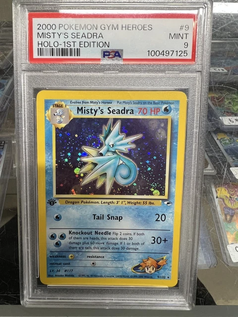 2000 Pokemon Gym Heroes Misty's Seadra 9 Holo 1st Edition Swirl PSA 9