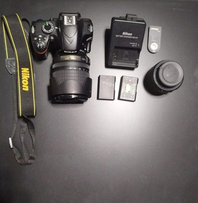 Nikon d3200 with two lenses: 18-105vr and 18-55vr + backpack + cables and batteries