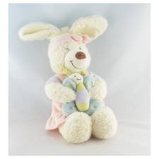 Doudou musical lapin blanc robe rose papillon TEX BABY - 2505