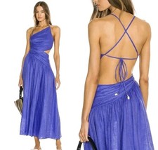 Zimmermann Tropicana Dress Size 3 AU14 Blue Linen Open Tie Back Asymmetrical 