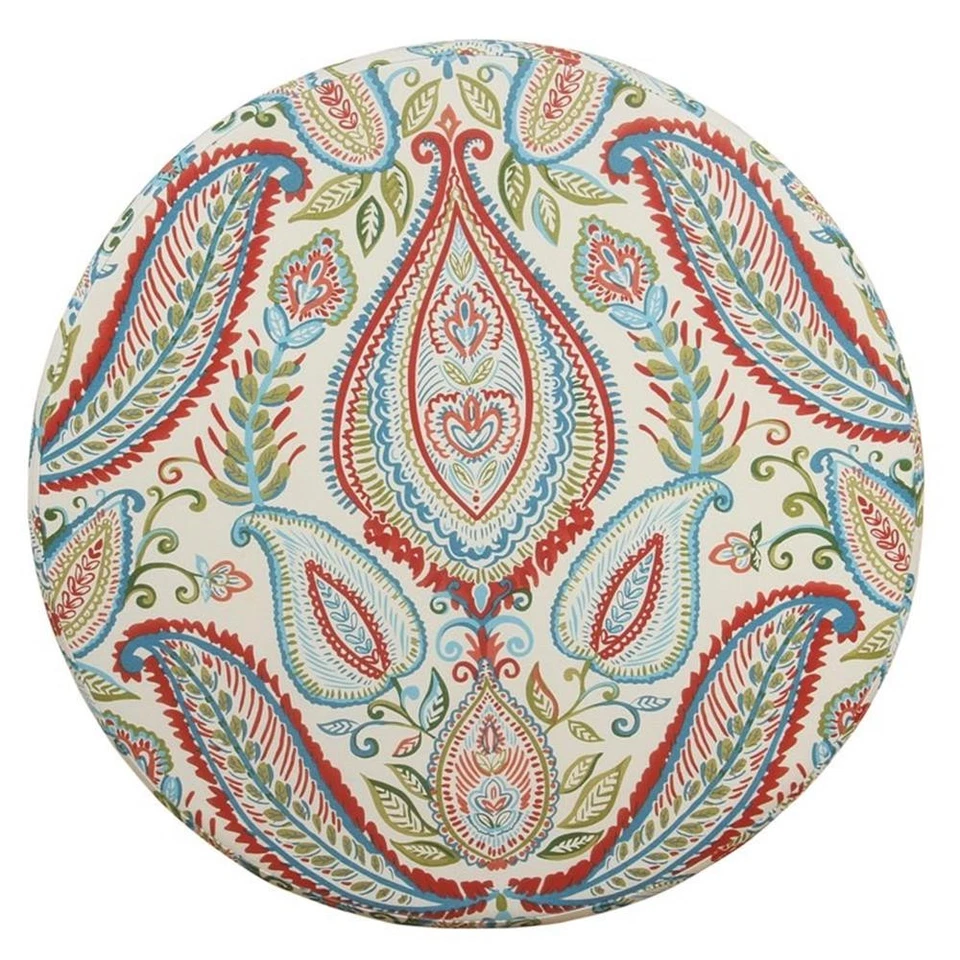 HomePop Round Transitional Cotton Paisley Pattern Storage Ottoman in Multi-Color - Image 4 of 4