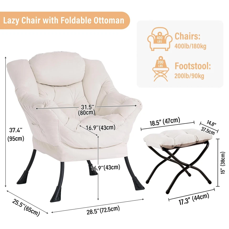 Silla perezosa con otomana, silla moderna con reposapiés plegable, ch... Foto 3 de 4