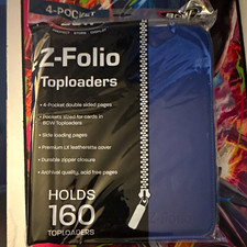 BCW Z-Folio Toploader Album 4-Pocket Zipper 160 Blue Acid-Free Side Load