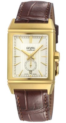 Gevril Men's 49702 Time Square Swiss Automatic ETA 2895/2 Gold IP Leather Watch