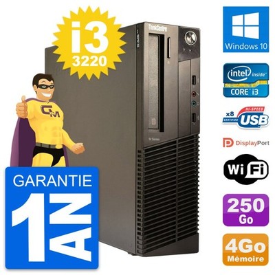 PC Lenovo ThinkCentre M82 SFF Intel i3-3220 RAM 4Go Disc 250Go Windows 10 Wifi