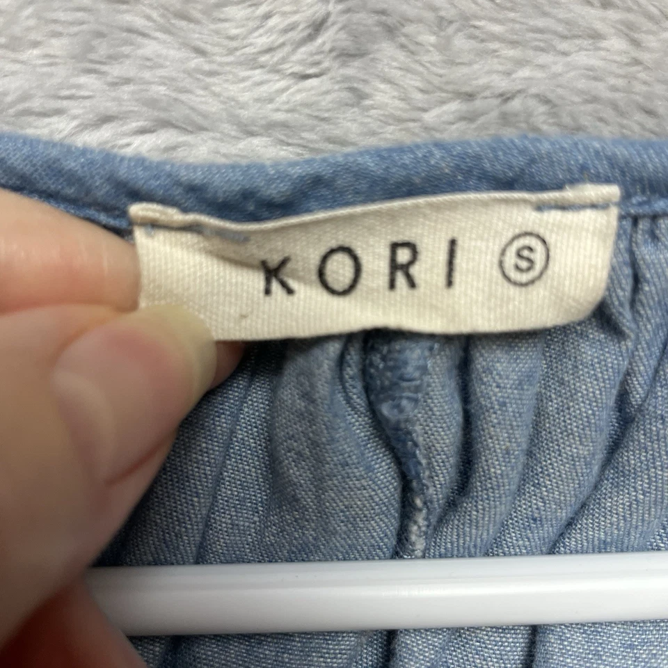 Top corto Kori Chambray para mujer S azul manga larga cuello en V hippie boho festival Foto 3 de 4