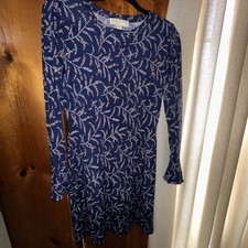 NWOT Michael Kors Long, Bell Sleeve dress Size M Navy Blue w White & Red
