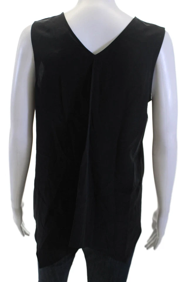 Magaschoni Women Silk V-Neck Tank Black Size 6 - Image 3 of 4