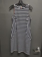 Sharagano Women's Size 4 Navy White Striped Knit Sleeveless Shift Dress