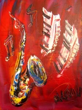 MUSIC JAZZ   SIGNED  Original Oil Painting on canvas IMPRESSIONIST F123D23