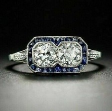 Two Diamond 2.30Ct Round Cut 14k White Gold Engagement Ring Simulated Size 7.5