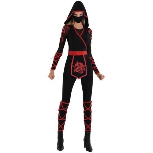 Costume noir fille ninja guerrière vous-même robe fantaisie Halloween costume adulte - Photo 1/12