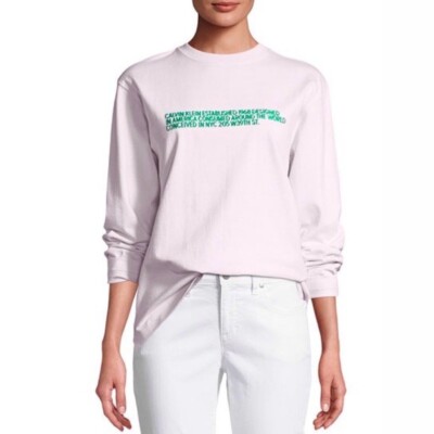 Calvin Klein 205W39NYC Embroidered Long Sleeve Tee Unisex Medium Pink Raf Simons