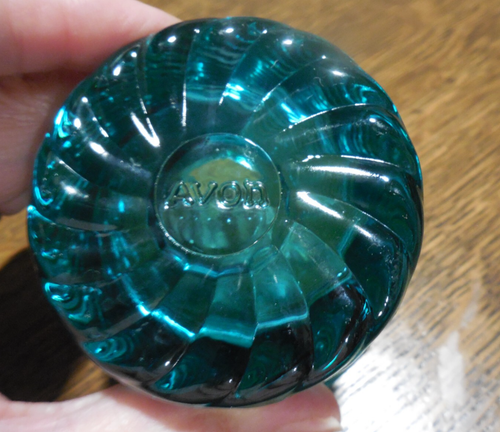 Vintage Avon Erbstück blau aqua/türkis Wirbel Glas Zylinder Hut-Zahnstocher Halter - Bild 5 von 5