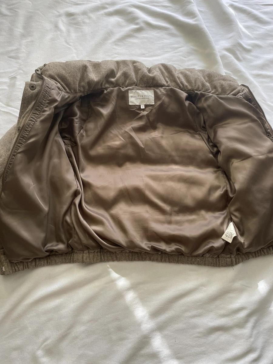 Beauty & Youth United Arrows Wool Puffer Tan Brown Heather Wool Down Coat Small