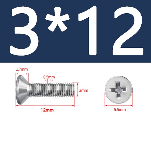 M3 M4 M5 A2 Stainless Steel Phillips Countersunk Flat Head Screw Long 4mm-100mm - Picture 20 of 84