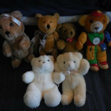 Lot Of 6 Plush Teddy Bears 9 - 10 inch tall, good used condition