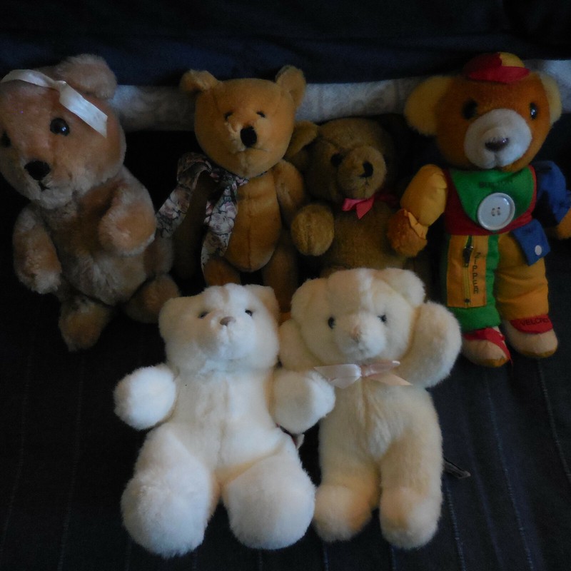 Lot Of 6 Plush Teddy Bears 9 - 10 inch tall, good used condition