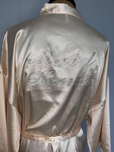 Brides Maid, Maid of Honor Satin Kimono Robes Rhinestones Light Pink Loungewear - Picture 4 of 10