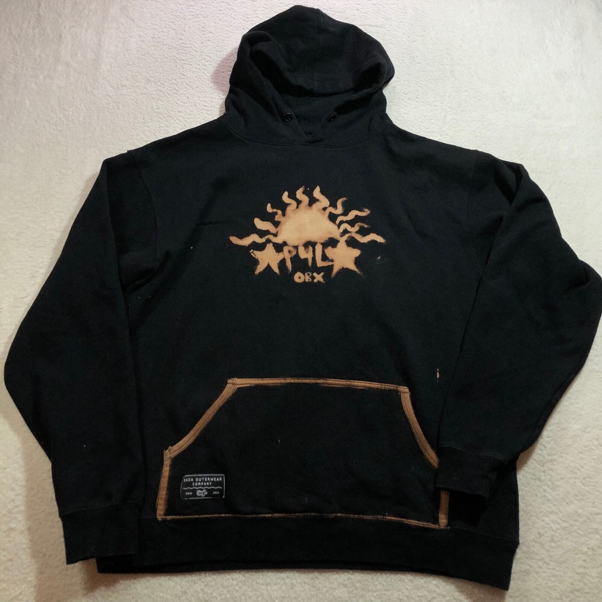 Saga Outerwear Hoodie Mens Large Black Bleached P4L OBX Sweatshirt