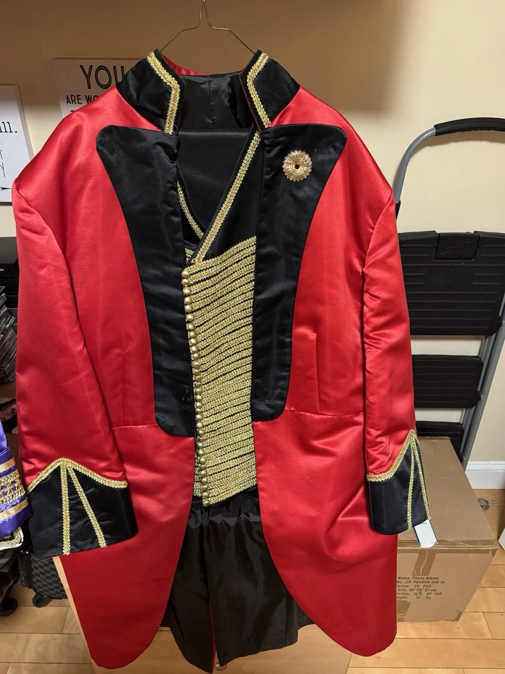 Hermoso Disfraz de satén personalizado de 3 piezas con tema de showman talla grande para hombre Foto 2 de 4