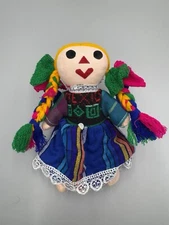 Colorful Mexican Rag Doll Cloth Handmade 7” Folk Art Blonde Hair