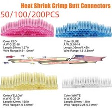100/50PCS 26-10AWG Heat Shrink Butt Wire Connector Crimp Terminal Waterproof Kit