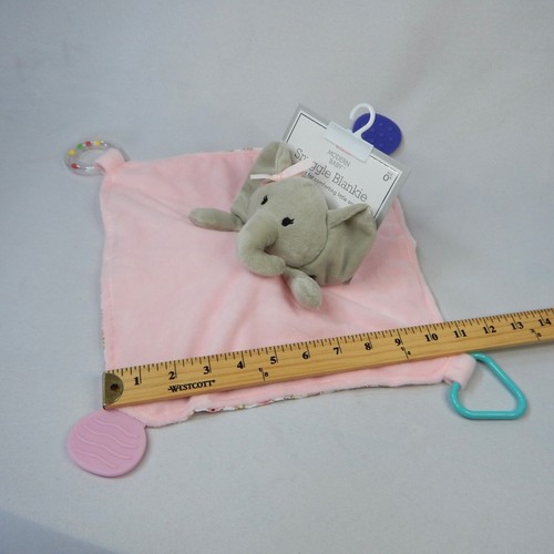 Modern Baby Elephant Lovey Pink Floral Blanket Teether Rattle Snuggle Blankie - Picture 8 of 12