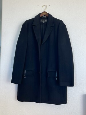 mens XL Kenneth Cole 3-button black wool knee length Winter coat