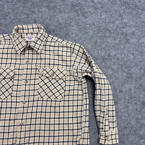 Uniqlo Shirt Boys 140 9-10yrs Yellow Plaid Flannel Button Long Sleeve Youth - Picture 4 of 16