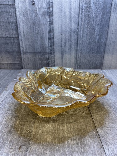 Iridescent Amber Carnival Glass Bowl/Candy Dish - 7” Diameter - Photo 5 sur 7