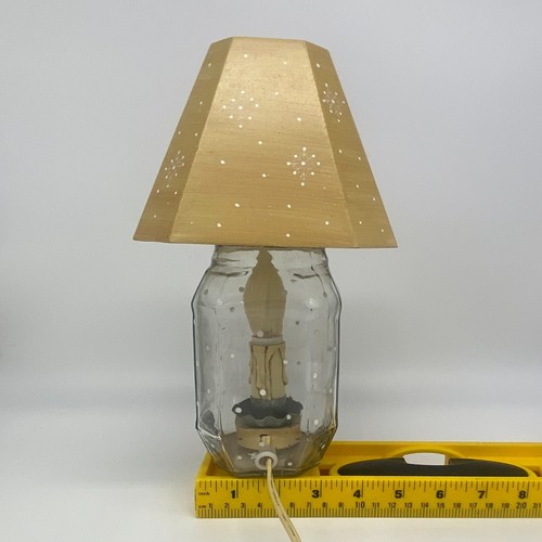 Christmas Mason Jar Table Lamp Snowman Wood Shade Flickering Night Light WORKS - Picture 5 of 9