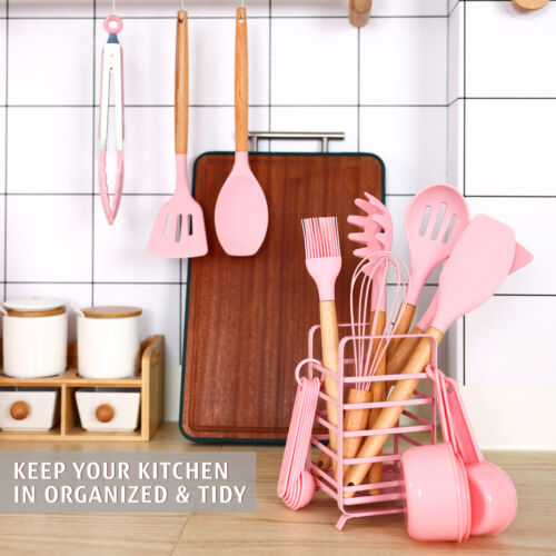 32PCS Silicone Utensils Set BPA Free Heat Resist Kitchen Baking Cookware Wooden - Picture 21 of 28