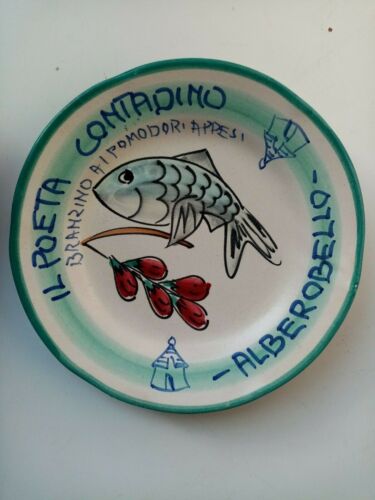 Piatto del buon ricordo Il Poeta Contadino Alberobello Branzino ai pomodori 1990 - Foto 1 di 2