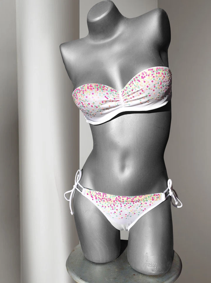 Conjunto de bikini Victoria's Secret arco iris lentejuelas push up bandeau corbata lateral 34A/M EE. UU. Foto 3 de 4