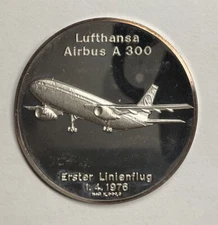 1976 Boeing Lufthansa Airbus A 300 Linienflug .999 Fine Silver Proof Medal