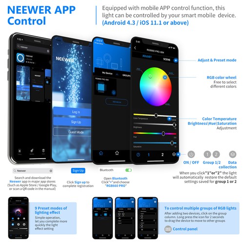 NEEWER RGB LED Video Light with APP Control 50W 660 PRO Video Lighting Kit - Picture 8 of 8